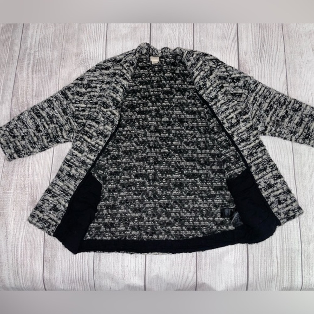H&M Women’s Cardigan Open Front Black & White Wool Blend Nubby Sweater Size Med - Picture 3 of 11